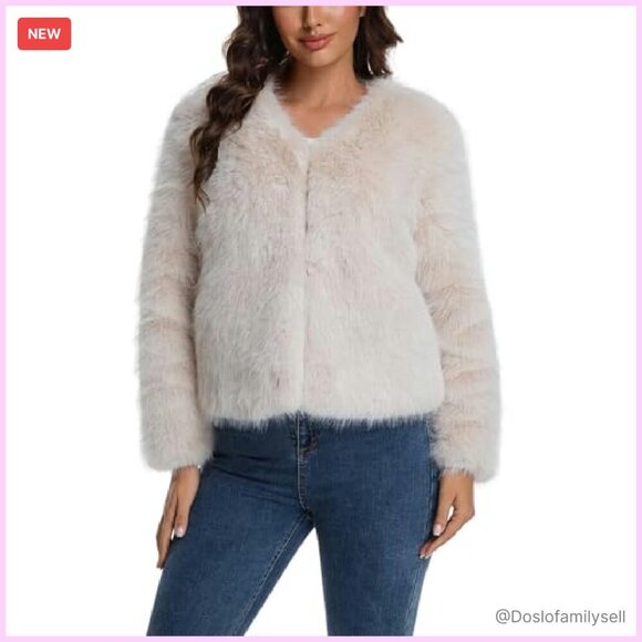 Faux Fur Cropped Jacket Chic Y2K Winter Coat Cardigan Style Outerwear - Picture 5 of 5